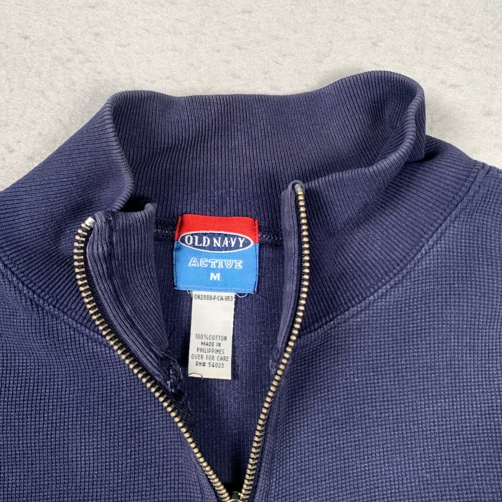 Vintage Old Navy Quarter Zip Pullover Mens M Blue Waffle Knit Logo Sweatshirt - Picture 3 of 12